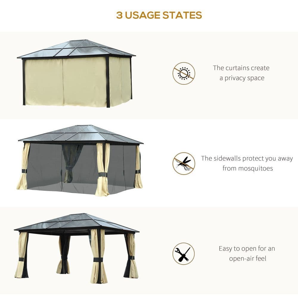image-Outsunny 4.3m x 3.6m Aluminium Frame Texteline Draped Hardtop Gazebo Brown