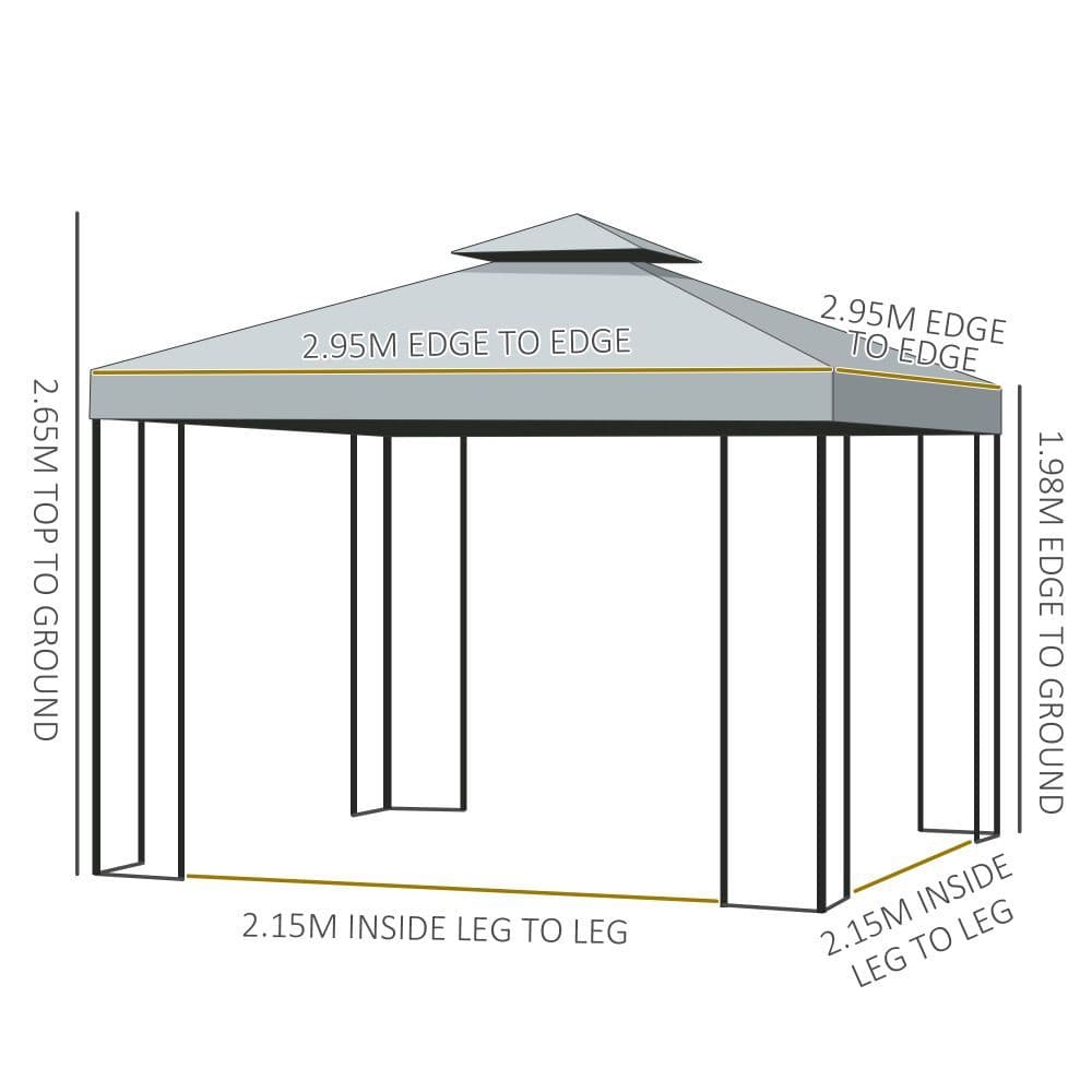 image-3x3m Garden Metal Gazebo Marquee Patio Wedding Party Dark Grey