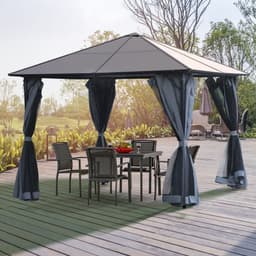 image-3x4m Garden Aluminium Gazebo Hardtop Roof with Mesh Curtains Grey