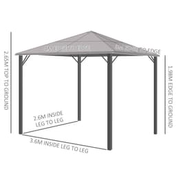 image-3x4m Garden Aluminium Gazebo Hardtop Roof with Mesh Curtains Grey