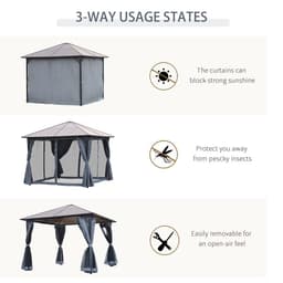 image-3x4m Garden Aluminium Gazebo Hardtop Roof with Mesh Curtains Grey
