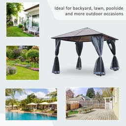image-3x4m Garden Aluminium Gazebo Hardtop Roof with Mesh Curtains Grey