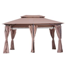 image-Outsunny 4m x 3m Pavilion Steel Frame Garden Gazebo Khaki