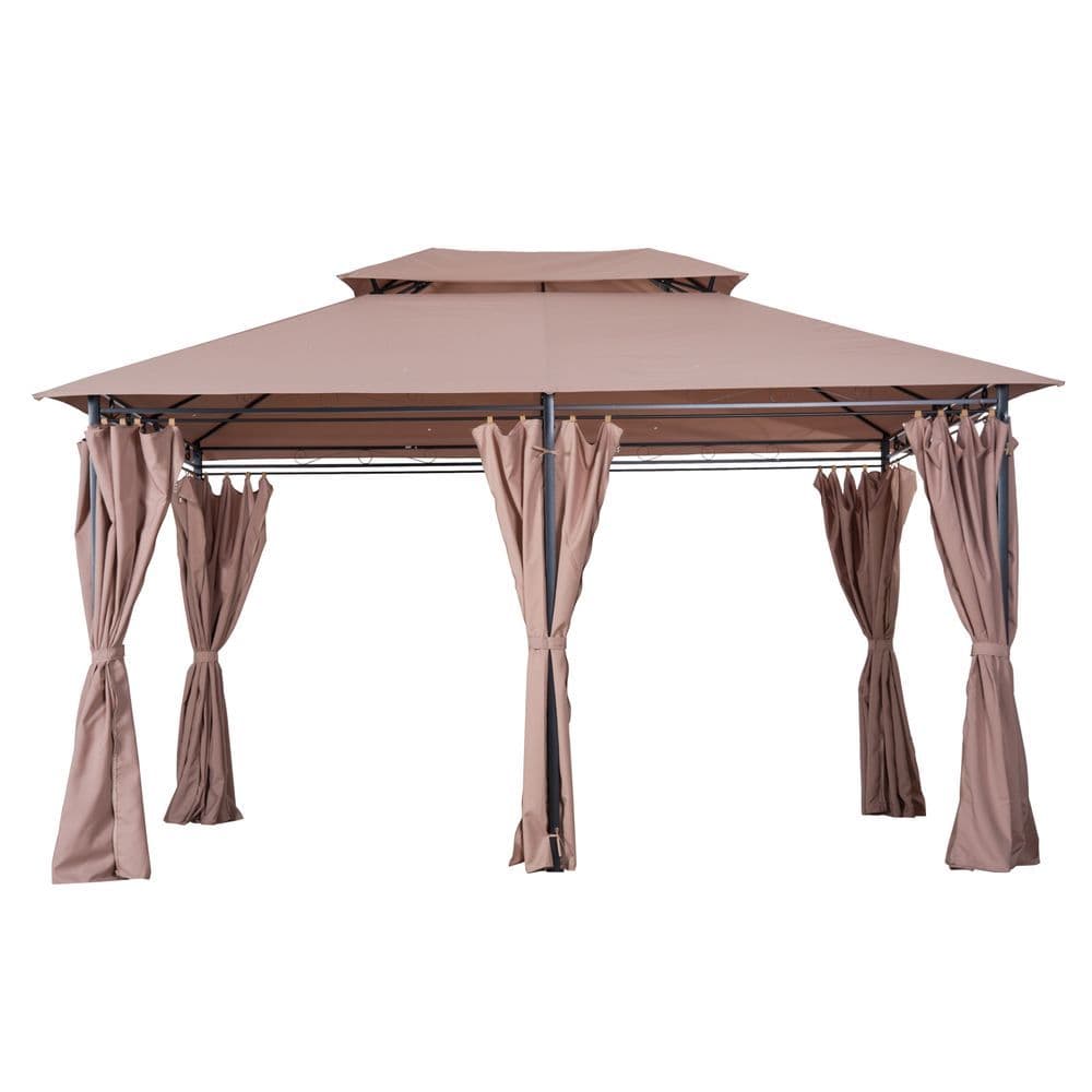 image-Outsunny 4m x 3m Pavilion Steel Frame Garden Gazebo Khaki
