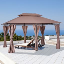 image-Outsunny 4m x 3m Pavilion Steel Frame Garden Gazebo Khaki