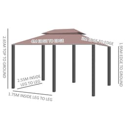 image-Outsunny 4m x 3m Pavilion Steel Frame Garden Gazebo Khaki