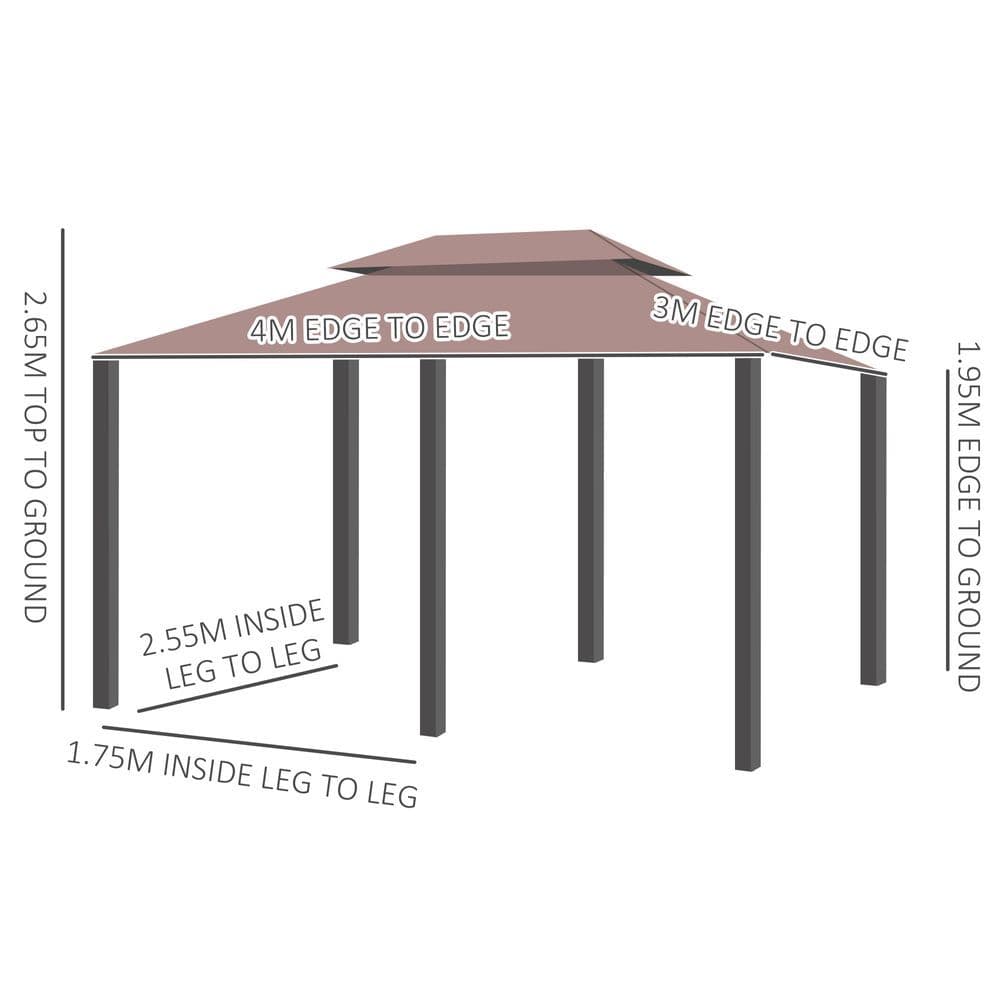 image-Outsunny 4m x 3m Pavilion Steel Frame Garden Gazebo Khaki
