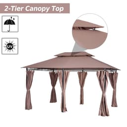 image-Outsunny 4m x 3m Pavilion Steel Frame Garden Gazebo Khaki