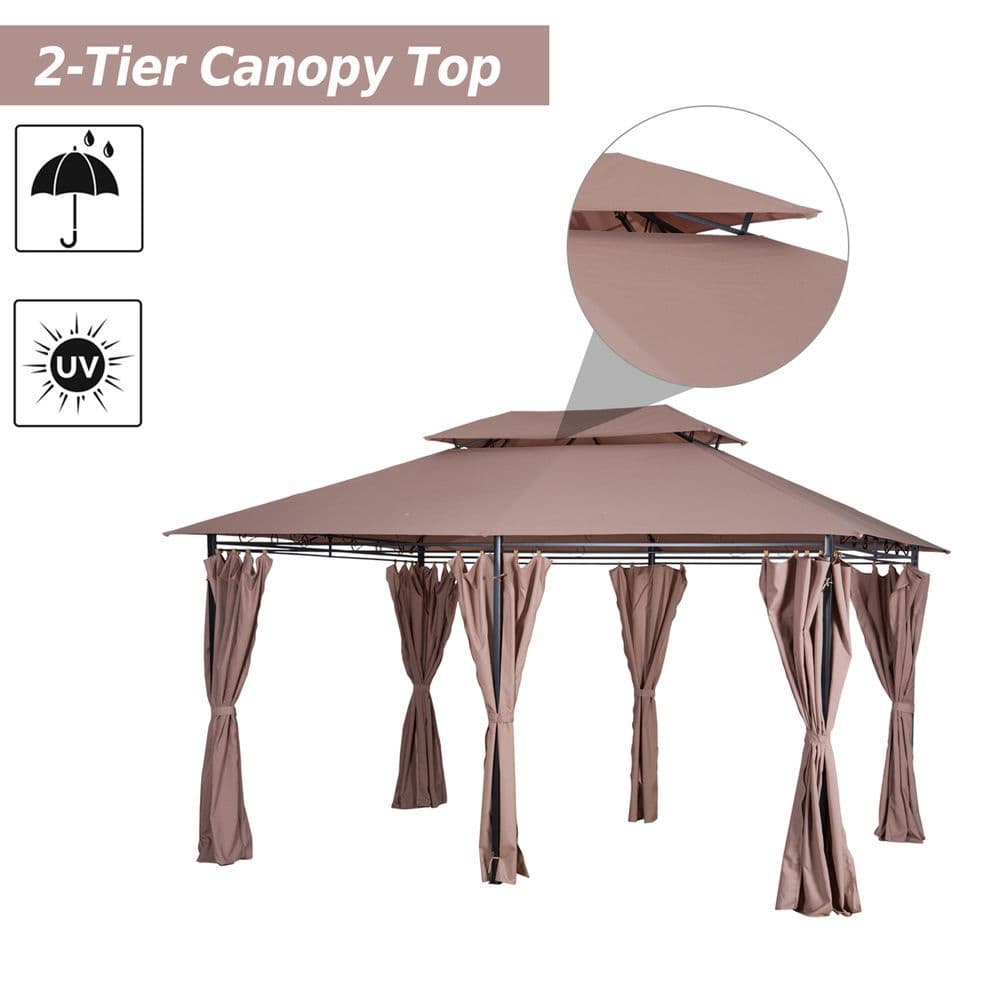 image-Outsunny 4m x 3m Pavilion Steel Frame Garden Gazebo Khaki