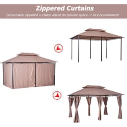 image-Outsunny 4m x 3m Pavilion Steel Frame Garden Gazebo Khaki