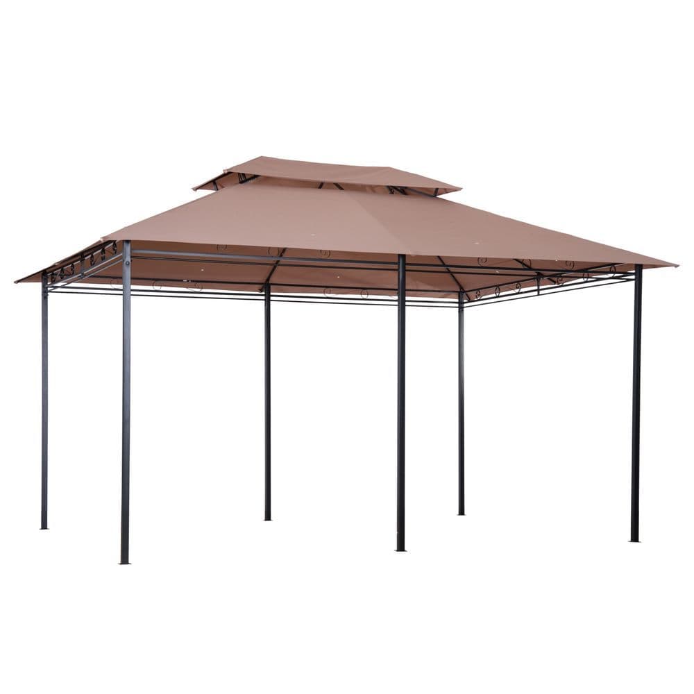 image-Outsunny 4m x 3m Pavilion Steel Frame Garden Gazebo Khaki