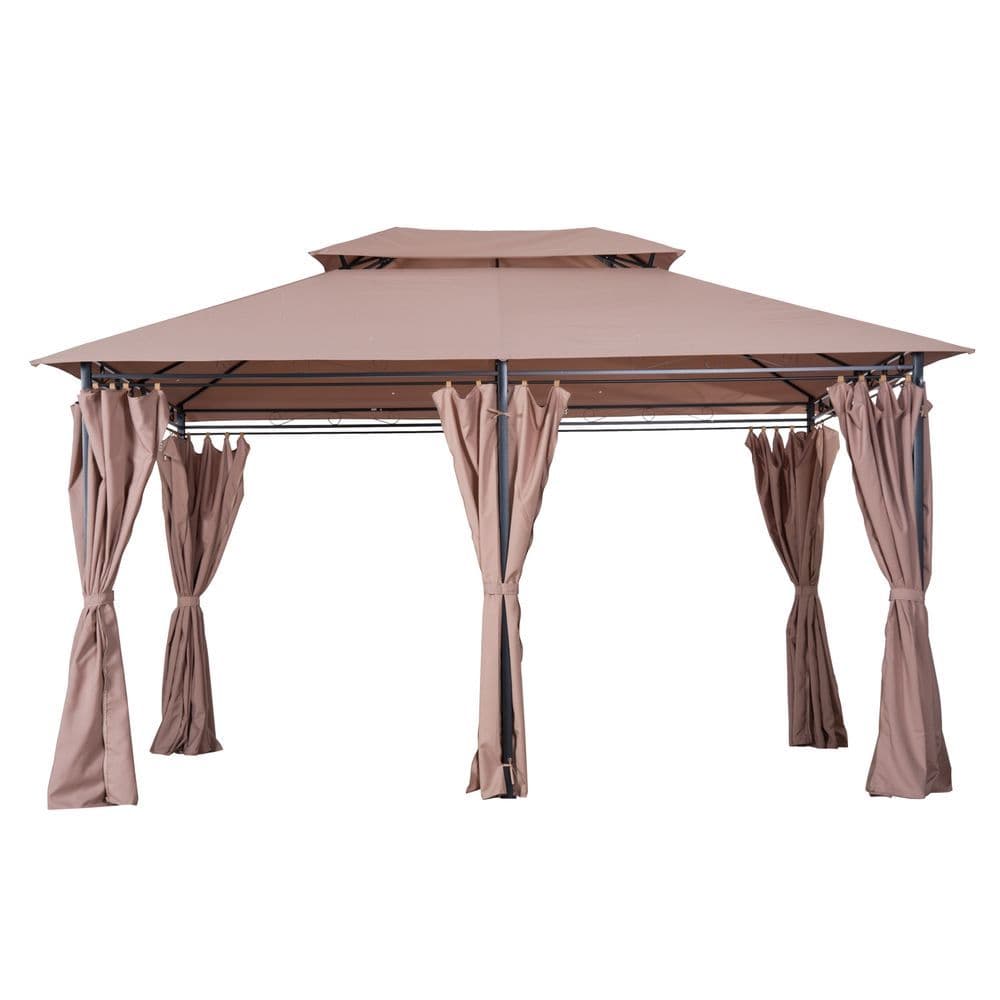 image-Outsunny 4m x 3m Pavilion Steel Frame Garden Gazebo Khaki