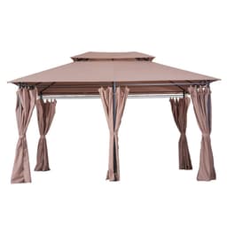 image-Outsunny 4m x 3m Pavilion Steel Frame Garden Gazebo Khaki