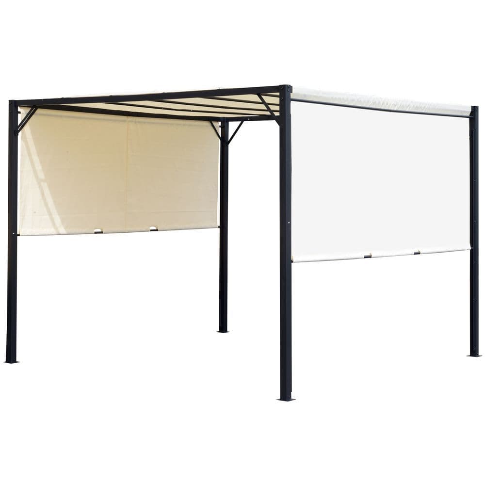 image-Metal Pergola With Canopy Retractable Pergola Canopy 3x3x2.3m Cover Cream