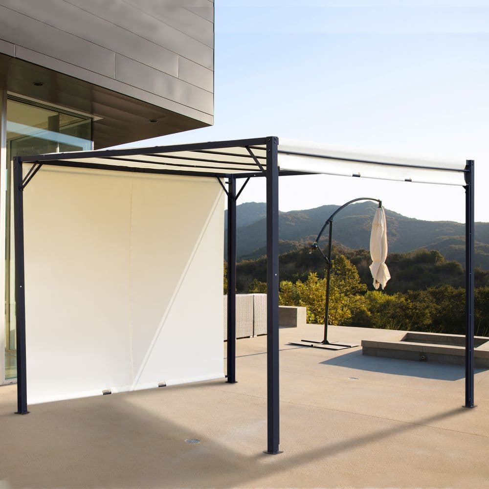 image-Metal Pergola With Canopy Retractable Pergola Canopy 3x3x2.3m Cover Cream