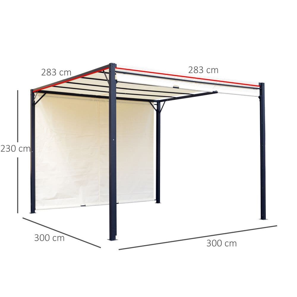 image-Metal Pergola With Canopy Retractable Pergola Canopy 3x3x2.3m Cover Cream