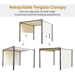 image-Metal Pergola With Canopy Retractable Pergola Canopy 3x3x2.3m Cover Cream