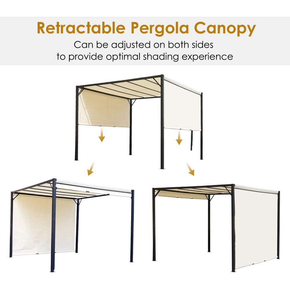 image-Metal Pergola With Canopy Retractable Pergola Canopy 3x3x2.3m Cover Cream