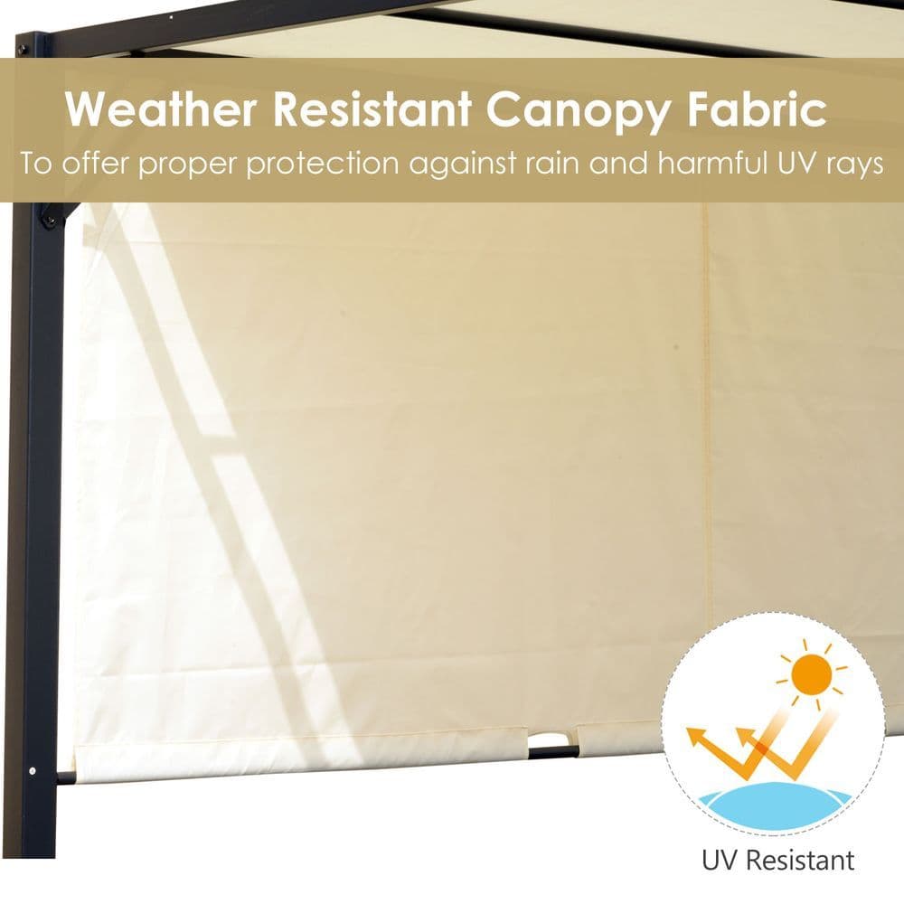 image-Metal Pergola With Canopy Retractable Pergola Canopy 3x3x2.3m Cover Cream