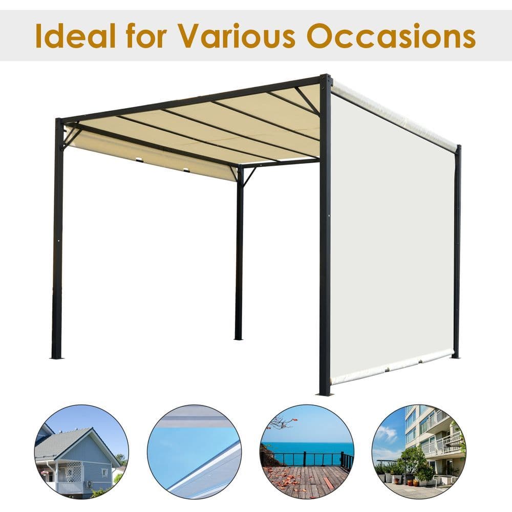 image-Metal Pergola With Canopy Retractable Pergola Canopy 3x3x2.3m Cover Cream