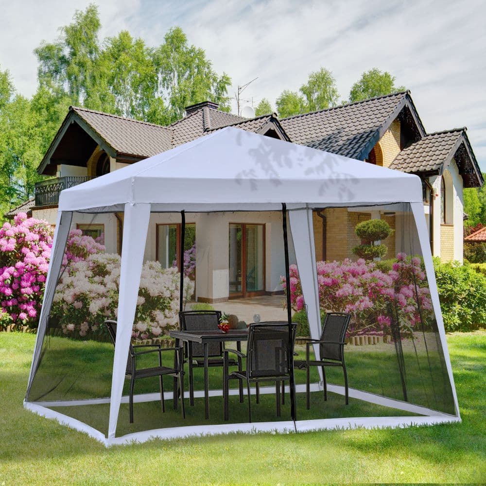 image-Outsunny 3x3m Outdoor Gazebo Tent W/Mesh Screen Walls-Grey