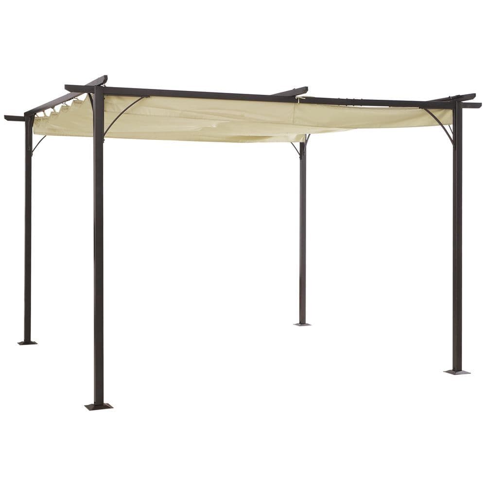 image-Steel Pergola, 350L cm, Steel, Polyester-Black/Beige
