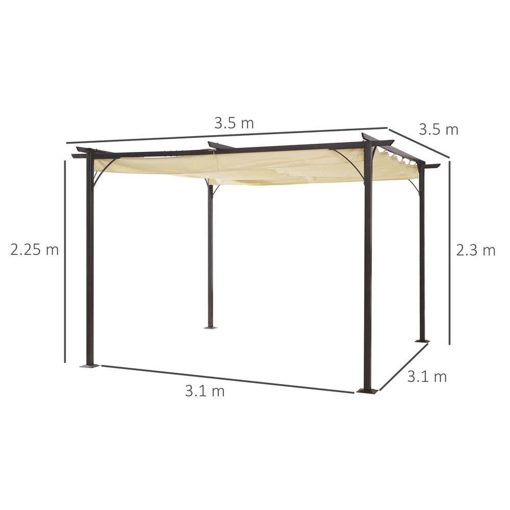 image-Steel Pergola, 350L cm, Steel, Polyester-Black/Beige