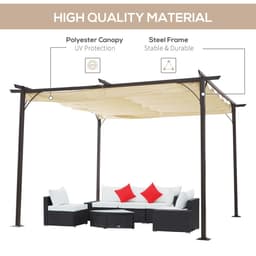 image-Steel Pergola, 350L cm, Steel, Polyester-Black/Beige