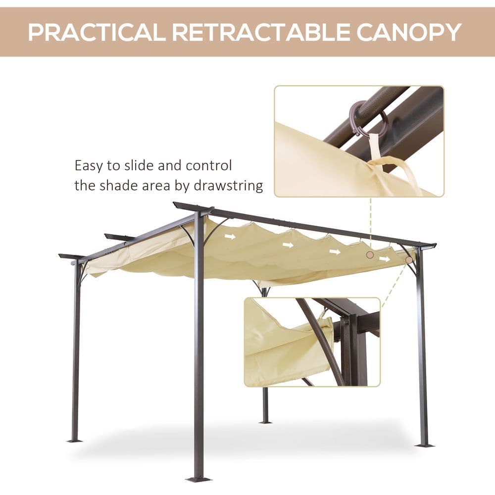 image-Steel Pergola, 350L cm, Steel, Polyester-Black/Beige