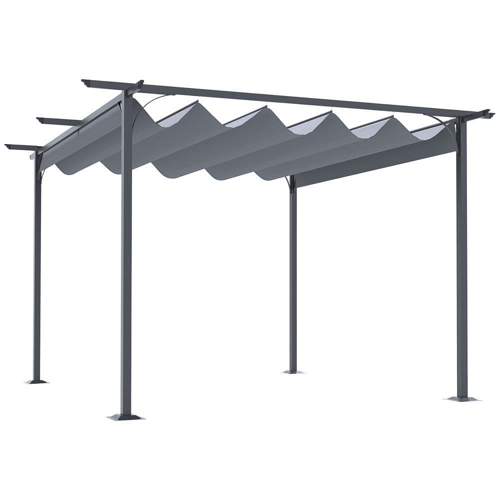 image-3.5M X 3.5M Metal Pergola Gazebo Awning Retractable Canopy Grey Steel ,