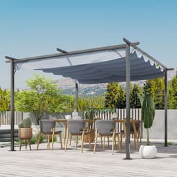 image-3.5M X 3.5M Metal Pergola Gazebo Awning Retractable Canopy Grey Steel ,