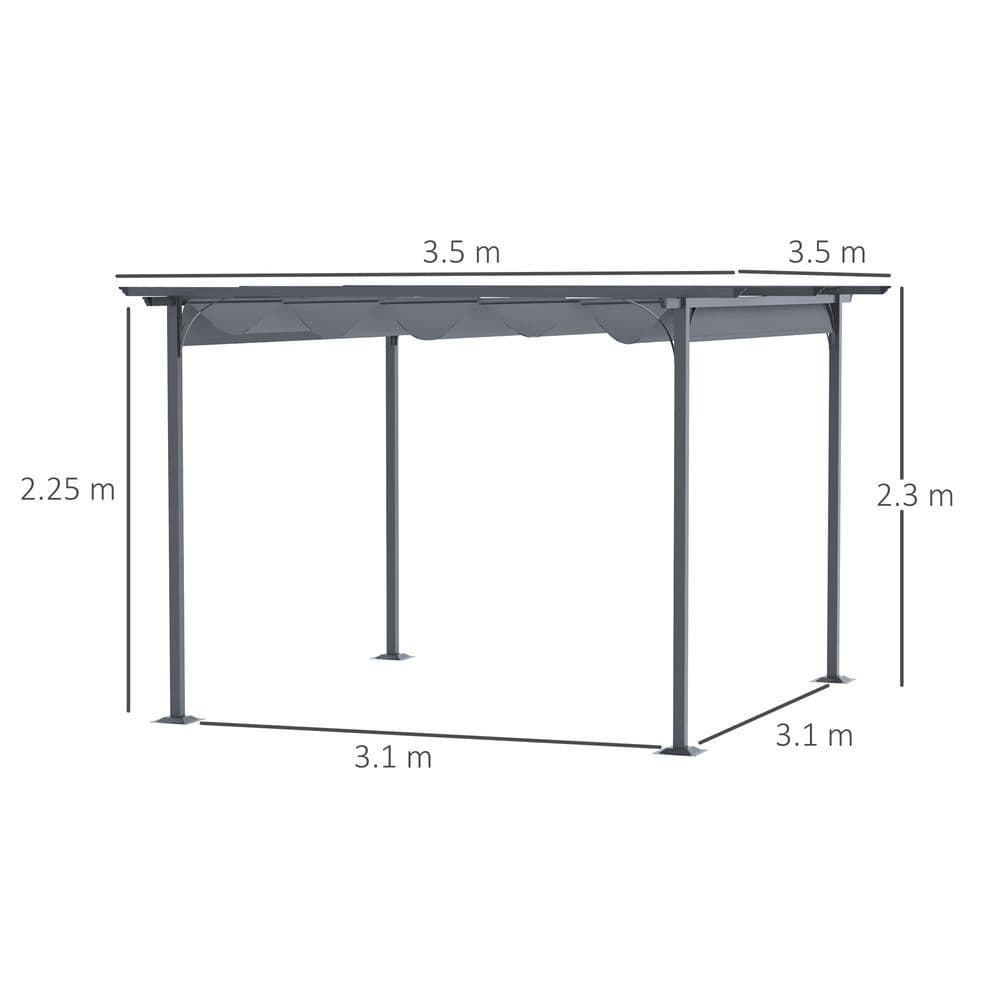 image-3.5M X 3.5M Metal Pergola Gazebo Awning Retractable Canopy Grey Steel ,