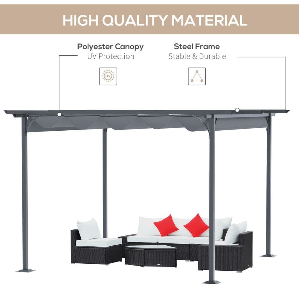 image-3.5M X 3.5M Metal Pergola Gazebo Awning Retractable Canopy Grey Steel ,