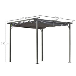 image-3x3 m Metal Pergola Gazebo Awning Retractable Canopy Grey 3x3m