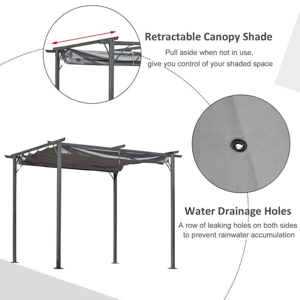 image-3x3 m Metal Pergola Gazebo Awning Retractable Canopy Grey 3x3m