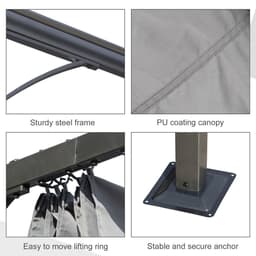 image-3x3 m Metal Pergola Gazebo Awning Retractable Canopy Grey 3x3m