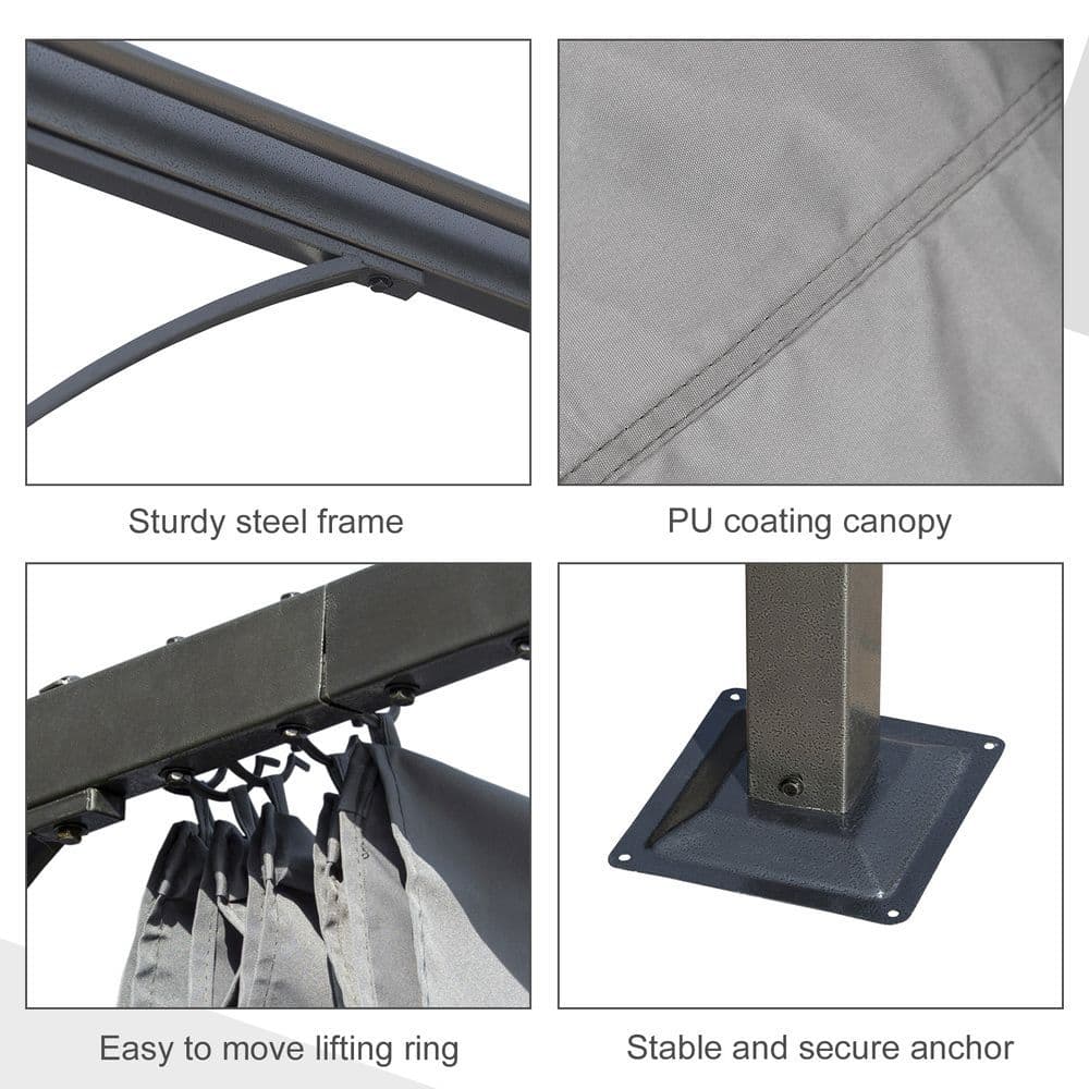 image-3x3 m Metal Pergola Gazebo Awning Retractable Canopy Grey 3x3m