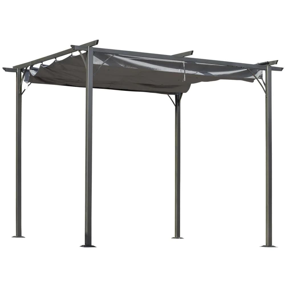 image-3x3 m Metal Pergola Gazebo Awning Retractable Canopy Grey 3x3m
