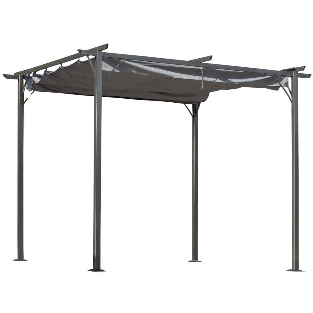image-3x3 m Metal Pergola Gazebo Awning Retractable Canopy Grey 3x3m