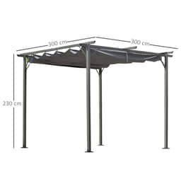 image-3x3 m Metal Pergola Gazebo Awning Retractable Canopy Grey 3x3m