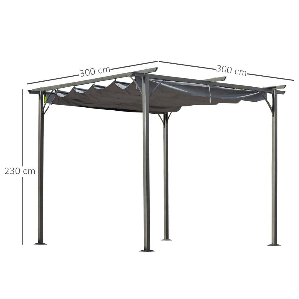 image-3x3 m Metal Pergola Gazebo Awning Retractable Canopy Grey 3x3m
