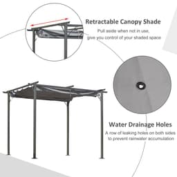 image-3x3 m Metal Pergola Gazebo Awning Retractable Canopy Grey 3x3m