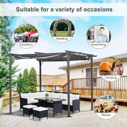 image-3x3 m Metal Pergola Gazebo Awning Retractable Canopy Grey 3x3m