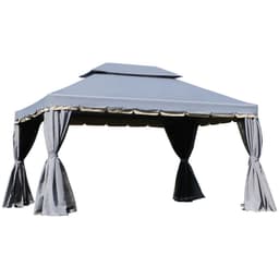 image-3 x 4m Aluminium Gazebo with 2 Tiers Roof Garden Nets Sidewalls - Grey