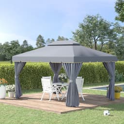 image-3 x 4m Aluminium Gazebo with 2 Tiers Roof Garden Nets Sidewalls - Grey