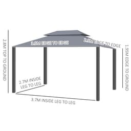 image-3 x 4m Aluminium Gazebo with 2 Tiers Roof Garden Nets Sidewalls - Grey