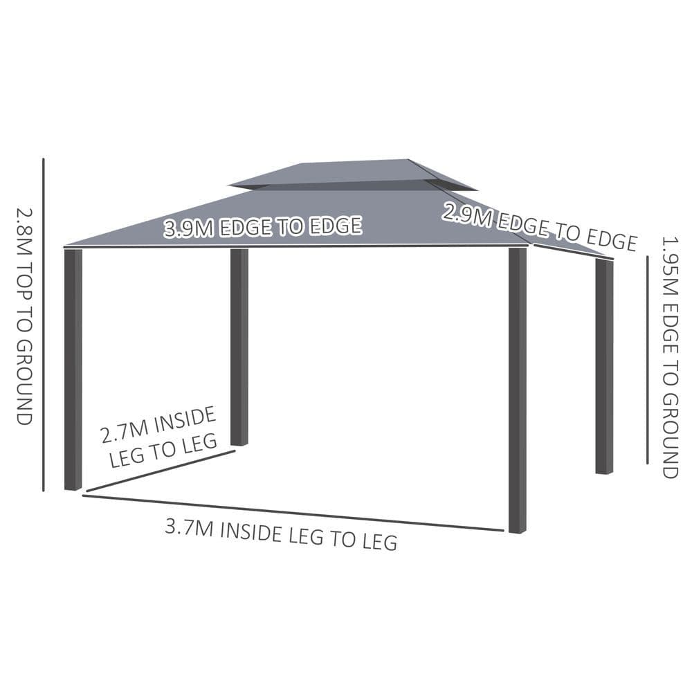 image-3 x 4m Aluminium Gazebo with 2 Tiers Roof Garden Nets Sidewalls - Grey