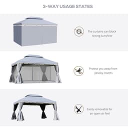 image-3 x 4m Aluminium Gazebo with 2 Tiers Roof Garden Nets Sidewalls - Grey