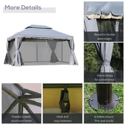 image-3 x 4m Aluminium Gazebo with 2 Tiers Roof Garden Nets Sidewalls - Grey