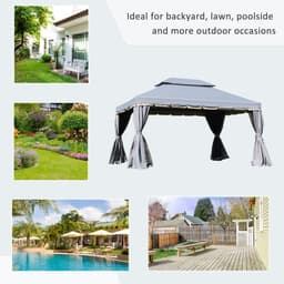 image-3 x 4m Aluminium Gazebo with 2 Tiers Roof Garden Nets Sidewalls - Grey